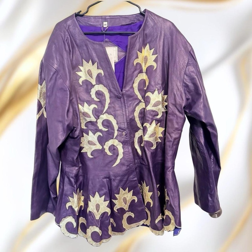 ❌SOLD❌ NWT Vintage Plus Size Leather Jacket⚡️5X⚡️ Purple & Metallic